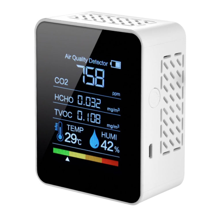 Rilevatore portatile di anidride carbonica con formaldeide per la qualità dell'aria di CO2, igrometro per temperatura interna con display digitale a LED, 5 in 1 Semiconductor Rilevatore portatile di anidride carbonica con formaldeide per la qualità dell'aria di CO2, igrometro per temperatura interna con display digitale a LED, 5 in 1 Semiconductor